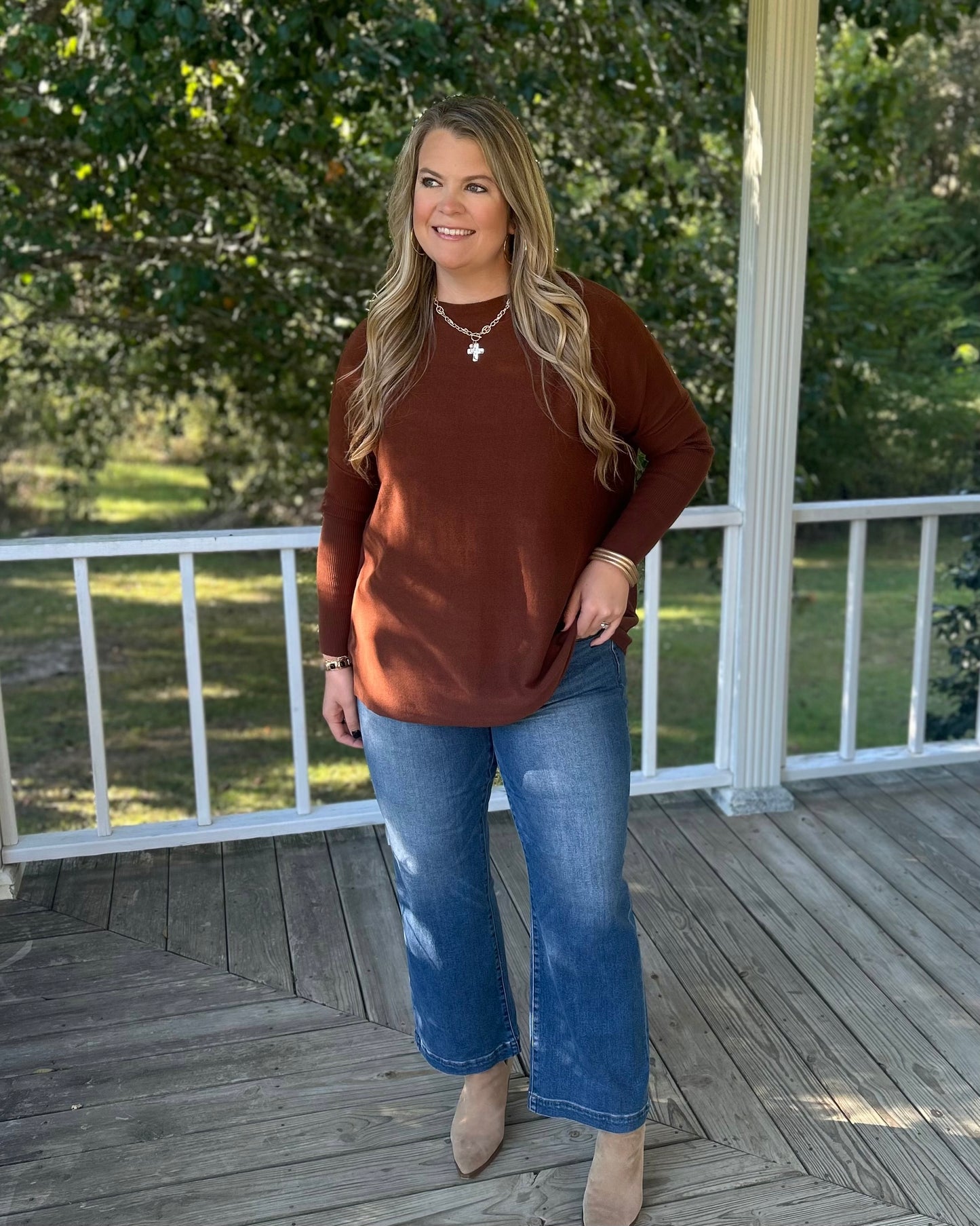 Boat Neck Sweater - Chestnut