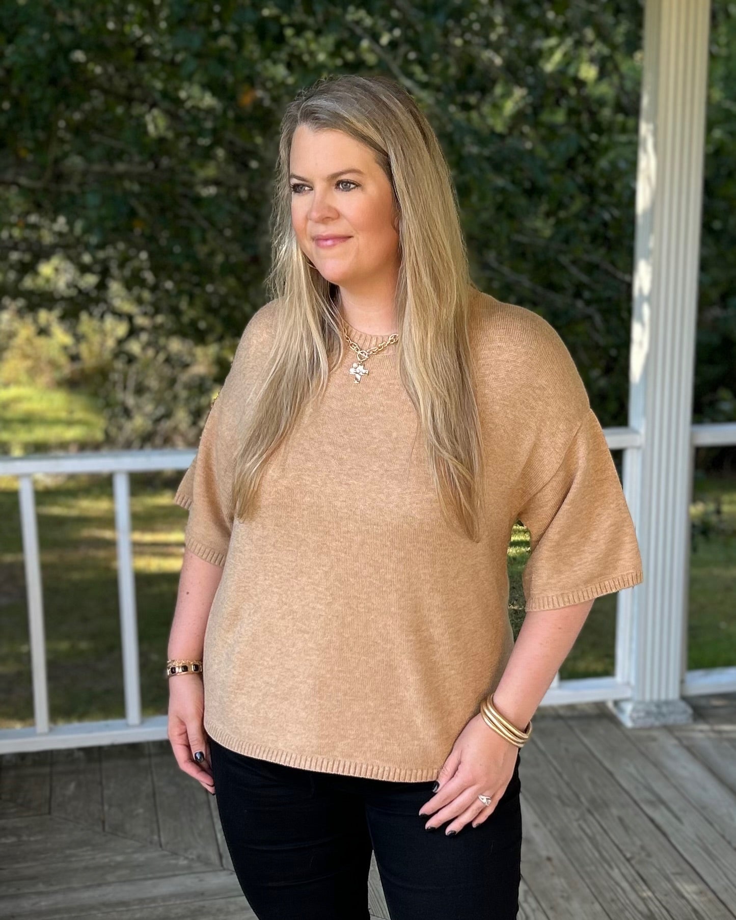 Short Sleeve Relaxed Sweater - Taupe