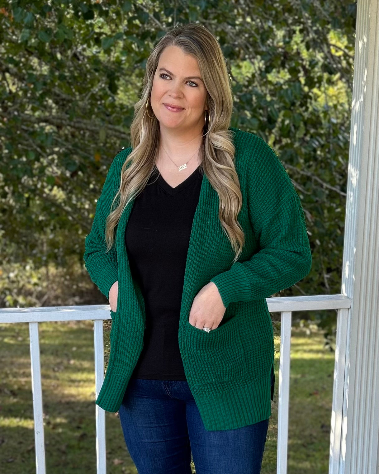 Waffle Knit Cardigan - Forest