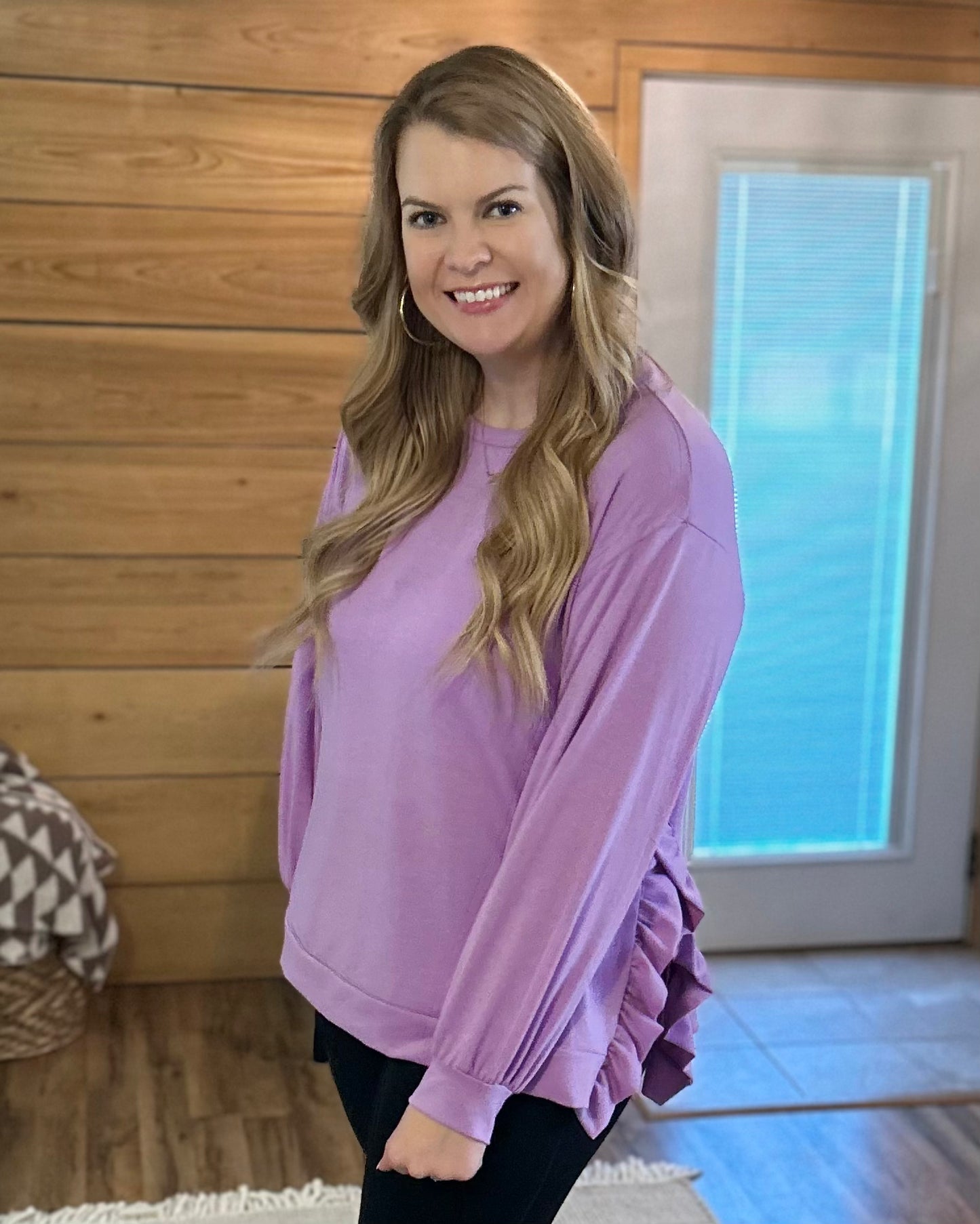 Day By Day Ruffled Knit Sweatshirt