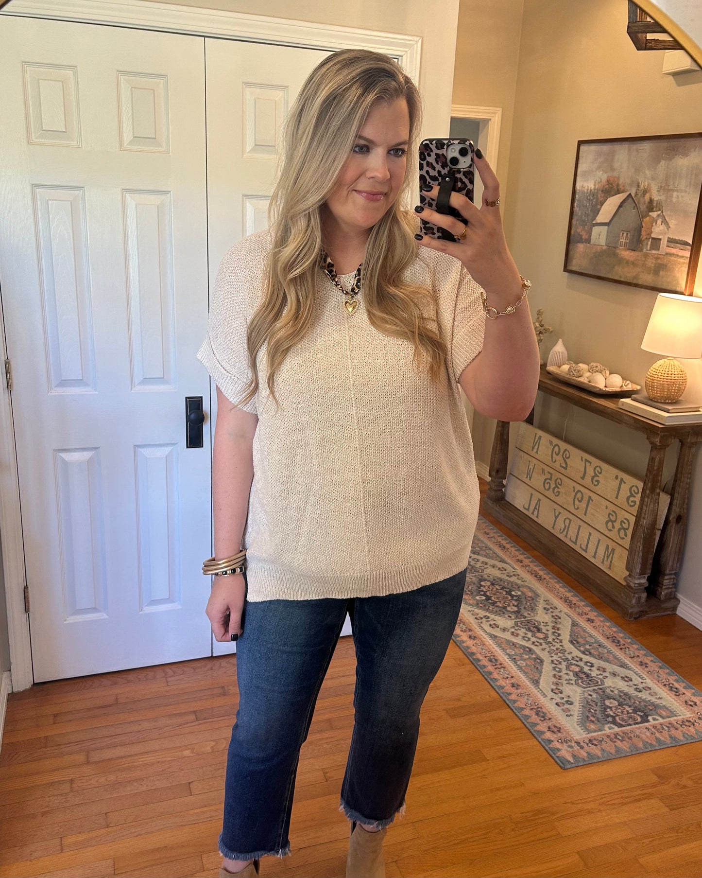 Center Seam Short Sleeve Sweater