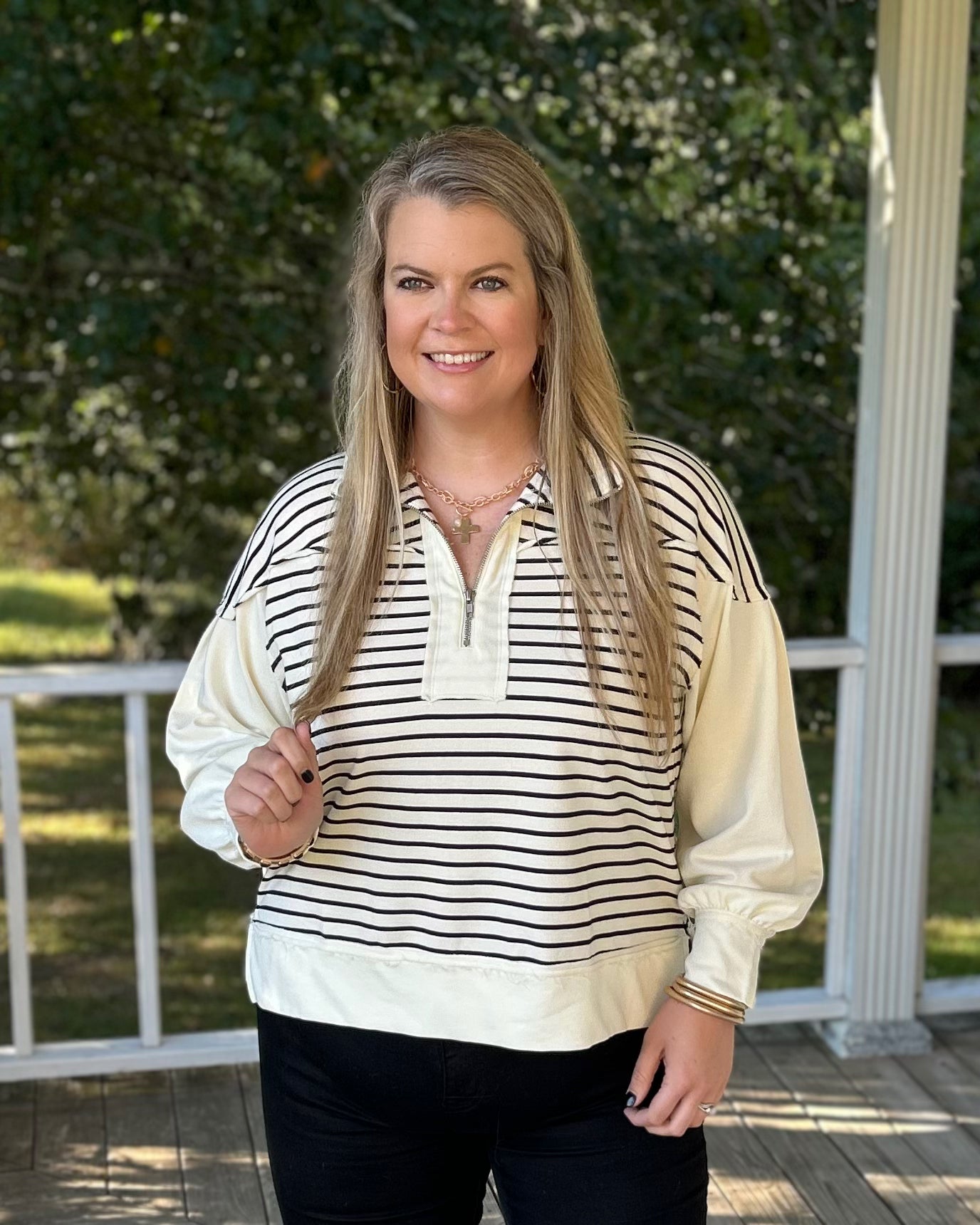Half Zip Stripe Sweatshirt