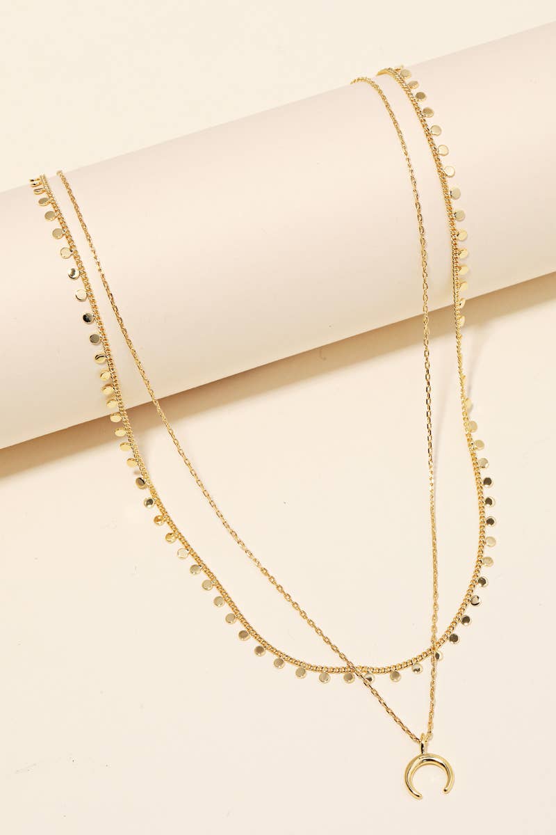 Layered Chain Crescent Moon Charm Necklace