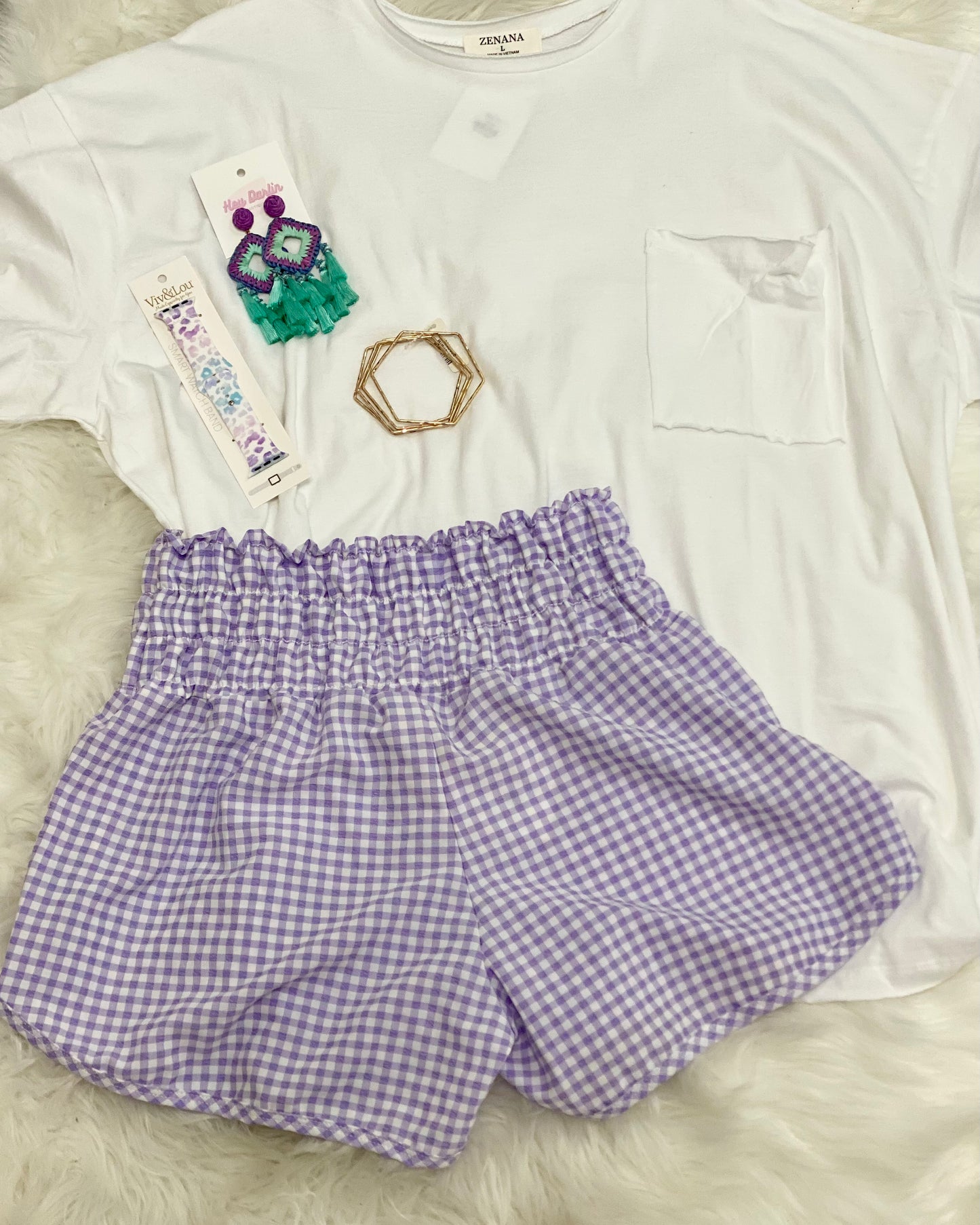 Lavender Seersucker Smocked Shorts