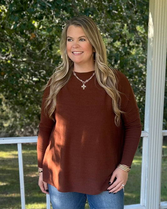 Boat Neck Sweater - Chestnut