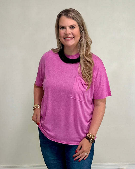 Tri Blend Front Pocket Tee - Hot Pink