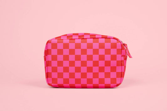 Pink & Red Check Cosmetic Bag
