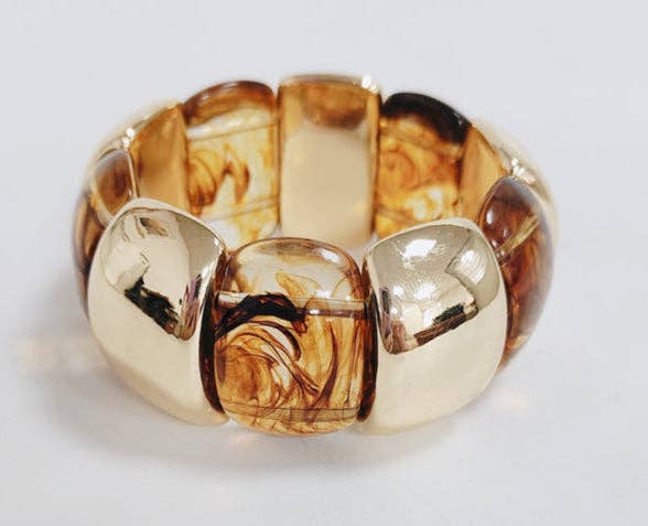 Square Gold and Brown Acrylic Stretch Bracelet