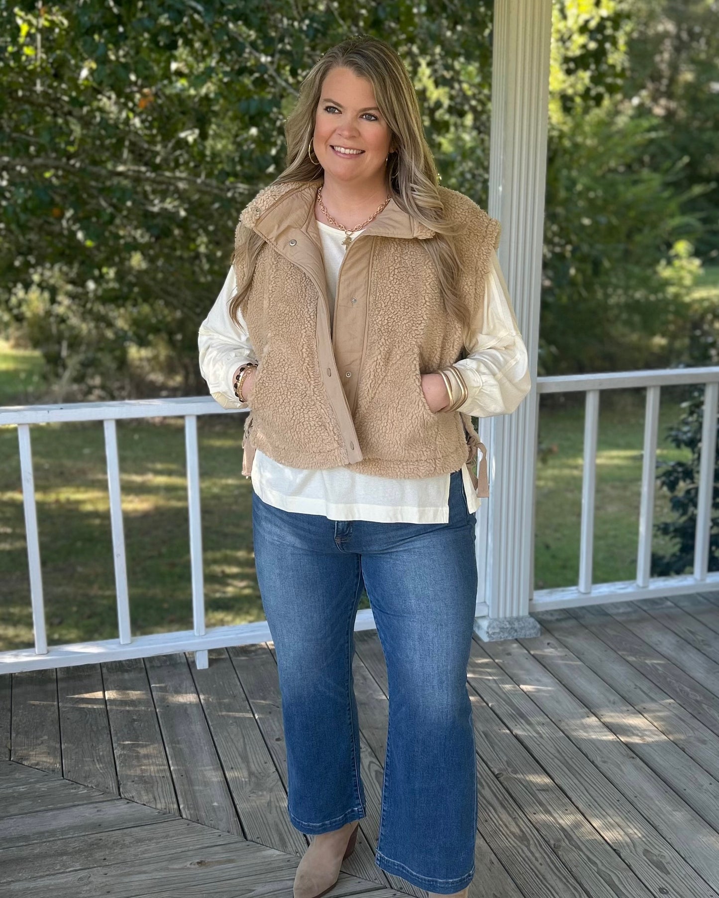 Cozy Mock Neck Sherpa Vest - Beige