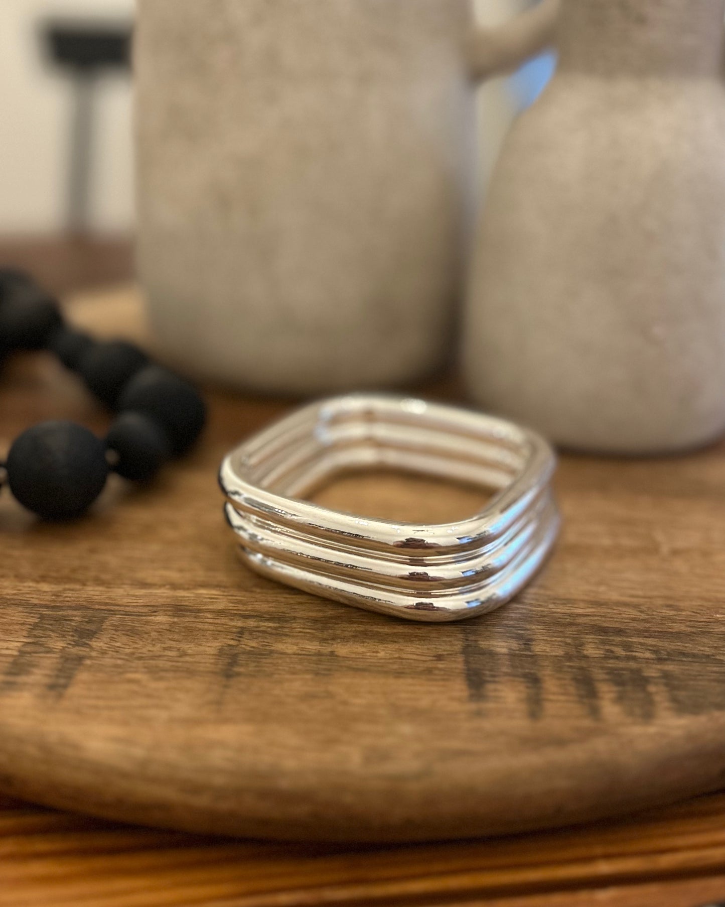 Silver Square Bangle Set