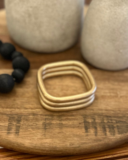 Worn Gold Square Bangle Set