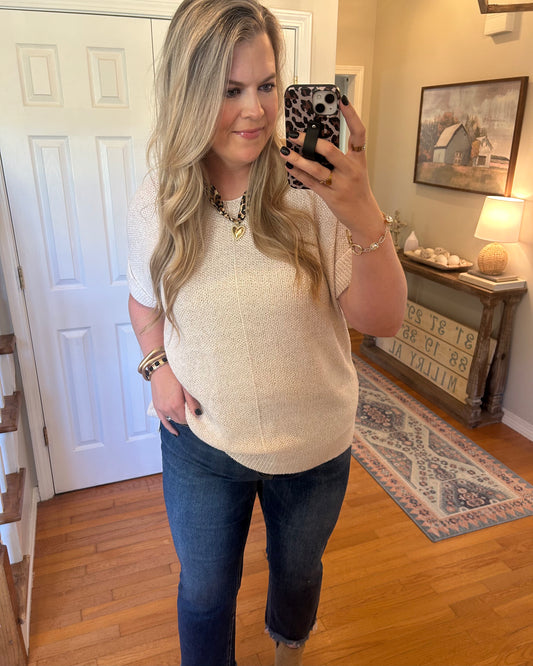 Center Seam Short Sleeve Sweater