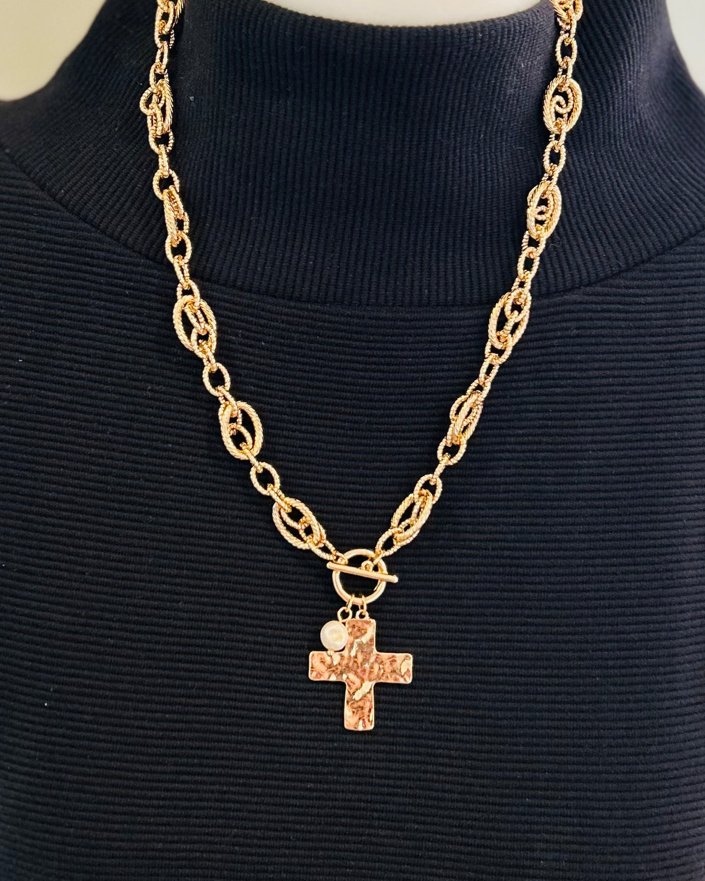 Chunky Linked Cross Charm Necklace