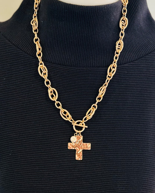 Chunky Linked Cross Charm Necklace