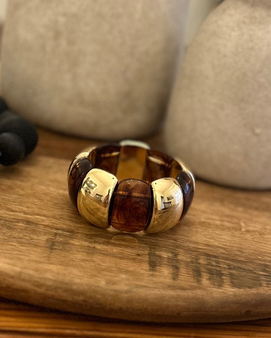 Square Gold and Brown Acrylic Stretch Bracelet