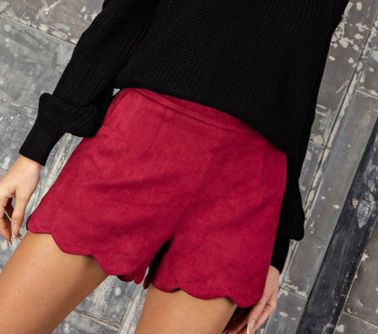 Suede Scallop Shorts - Wine